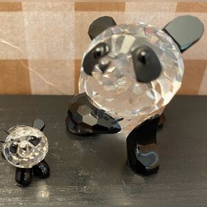 Swarovski Crystal Mother Panda Bear 181080 & Baby Panda 181081 Retired. No COA